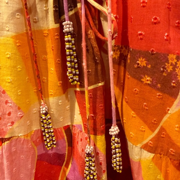 FARM Rio Patch Twirl Midi Dress Tiered Puff Short Sleeves size small. - Picture 6 of 6